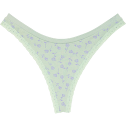 PINK Seamless High Leg Thong Panty - Green Wildrose Print