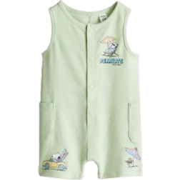 H&M Terry Romper Suit - Light Green/Snoopy (1286684001)
