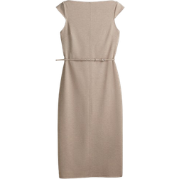 H&M Belted Cap Sleeved Dress - Beige