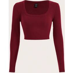 Shein Autumn And Winter Slim Fit Long Sleeves Crop Top - Red