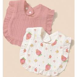 Shein 2pcs Soft Comfortable Strawberry Print Baby Bibs