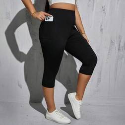 Shein Damen Sommer Caprihose 2 Stücke Leggings - Schwarz