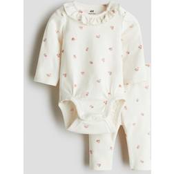 H&M Floral 2-Piece Cotton Jersey Set - White