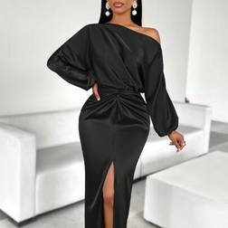 Shein Amarilo Women's Elegant Solid Color One Shoulder Twist Front Tie Bodycon Dress