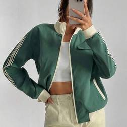 Shein Contrast Stripe Stand Collar Long Sleeve Jacket
