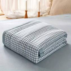 Shein Luxury Plaid Summer Quilt Soft Polyester Blend Quilts Blue