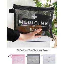 Shein Mesh Cosmetic Bag With Medicine - Travel Essentials