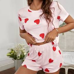 Shein Heart Print Tee Shorts Pyjama Set