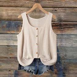 Shein Plus Size Women Apricot Striped Button Sleeveless Camisole - Holiday