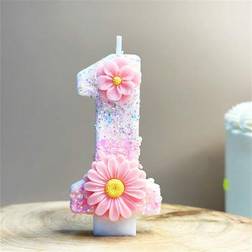 Shein Shiny Pink Number Candle With Floral Accents