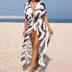 Shein Summer Vacation Zebra Print Sheer Long Kimono Cardigan