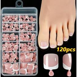 Shein 120Pcs Short French Tip Toenail Press Ons Glossy Square Multicoloured Fake Toe Nails Full Cover Soft Gel Press On Nails Toes, Soak Off Press On Toenails Luxury Press On Toenails For Women Girls Nail Extension Home DIY Nail Salon - DIY Pedicure 120-pack