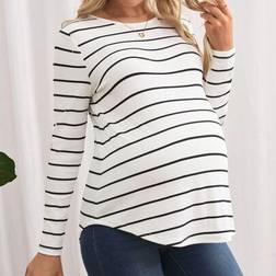 Shein Maternity Striped Button Back Long Sleeve Tee