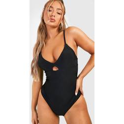 boohoo Control Plunge Key Hole Swimsuit - Black