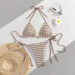 Shein Ladies Striped And Water Ripple Split Swimsuit
