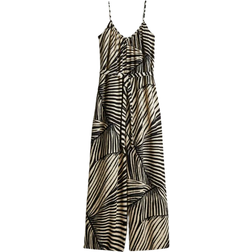 H&M Tie Belt Jumpsuit - Black/Leaf Pattern