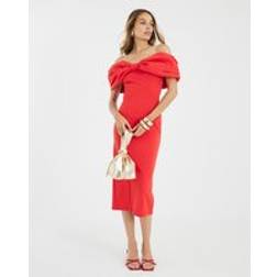 River Island Womens Red Bardot Bow Detail Bodycon Midi Dress