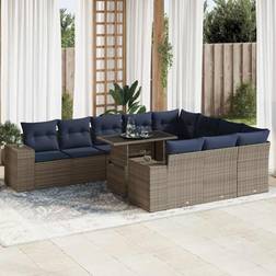 vidaXL Garden Sofa 8 Piece with Cushions Grey Poly Rattan Acacia Outdoor Lounge Set