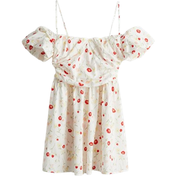H&M Draped Open Shoulder Dress - White/Floral