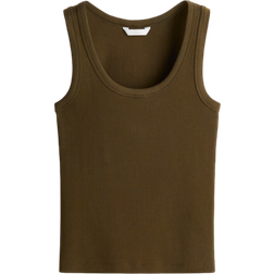 H&M Ribbed Vest Top - Dark Khaki Green