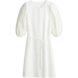 H&M Broderie Anglaise Sleeved Dress - White