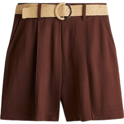 H&M Belted Piqué Shorts - Dark Brown