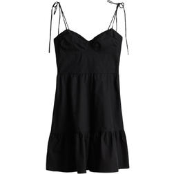 H&M Poplin Dress with Tie-Top Shoulder Straps - Black