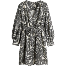 H&M Tie-Belt Dress - White/Black Patterned