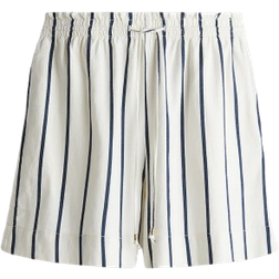 H&M Linen-Blend Drawstring Shorts - White/Navy Blue Striped