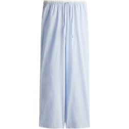 H&M Double Waistband Poplin Drawstring Trousers - Light Blue/Striped