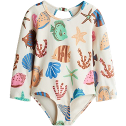H&M Long-Sleeved Swimsuit - Light Beige/Sealife (1280779001)