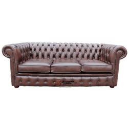 Chesterfield London Antique Brown Sofa 200cm 3 Seater