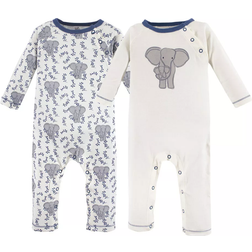 Touched By Nature Baby Elephant Coveralls 2-pack - Grey/White