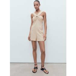 Mango Linen Jumpsuit With Hoop Detail - Sand