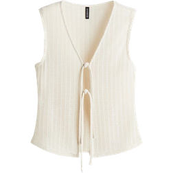 H&M Knitted Tie-Front Top - Cream