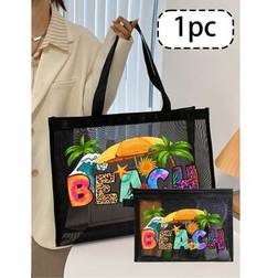 Shein Black Mesh Tote Small Bag Set Beach Style