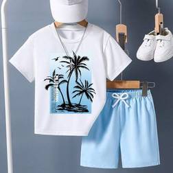 Shein Palm Tree Printed Short Sleeve T-Shirt - Summer Outfit
