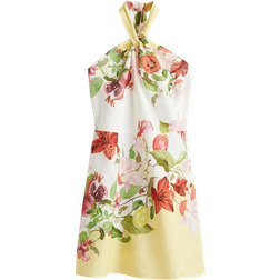H&M Linen-Blend Halterneck Dress - White/Floral