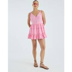 River Island Womens Pink Broderie Tiered Beach Mini Dress