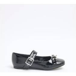 River Island Girls Faux Leather Bow Ballet Shoes - Black