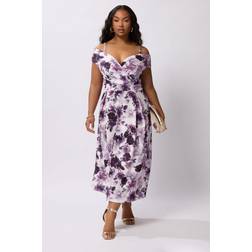 Yours Curve Paarse Bloemenprint Cold Shoulder Jurk - Purple