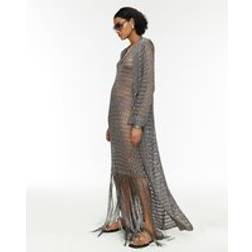 River Island Ri Studio Metallic Grey Maxi Crochet Cardigan