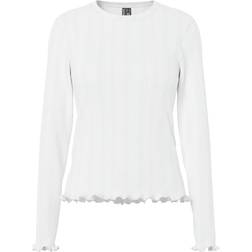 Pieces Pcmarie Hulmønstret Top Med Lange Ærmer - White