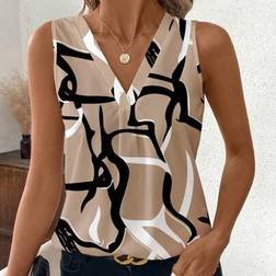 Shein Lässiges Asymmetrisches Gestreiftes Ärmelloses V-Ausschnitt Top - Damen