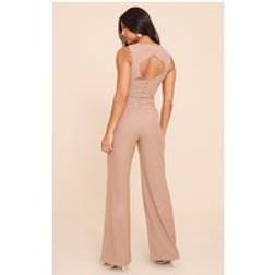 PrettyLittleThing Structured Woven Open Back Detail Leg Jumpsuit - Mushroom