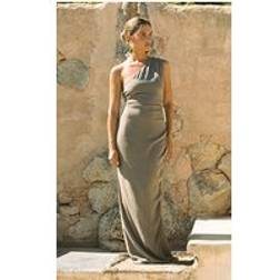 PrettyLittleThing Textured One Shoulder Ruched Maxi Dress - Brown