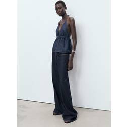 Mango Low Waist Wideleg Jeans Open Blue