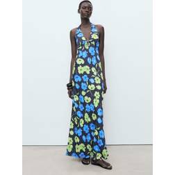 Mango Long Floral Print Dress - Black