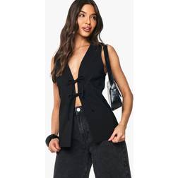 boohoo Bengaline Tie Front Waistcoat - Black