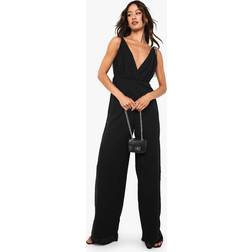 boohoo Tall Chiffon Strappy Wide Leg Jumpsuit - Black